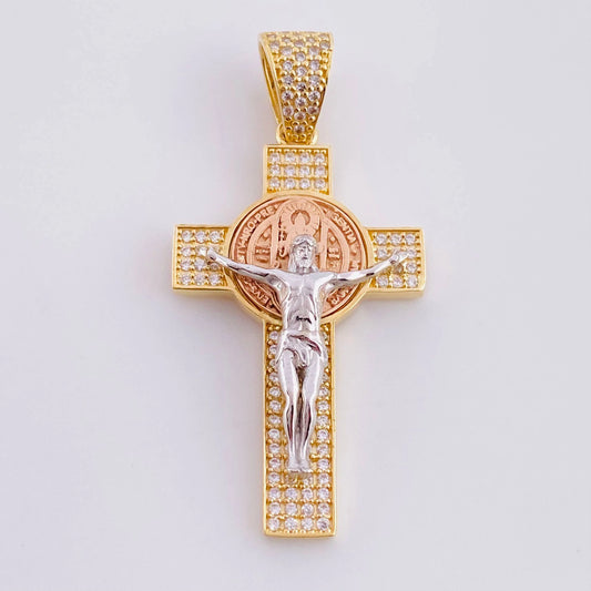 Dije Cruz Cristo San Benito 6.3g / 1 3/4 in Tres Oros 18K