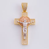 Pendant Cross Christ Saint Benedict 5.8g / 1 3/4 in Three Golds 18K