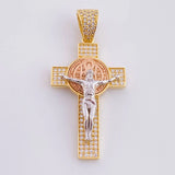 Pendant Cross Christ Saint Benedict 6.3g / 1 3/4 in Three Golds 18K