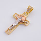 Pendant Cross Christ Saint Benedict 5.8g / 1 3/4 in Three Golds 18K