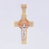 Pendant Cross Christ Saint Benedict 5.8g / 1 3/4 in Three Golds 18K