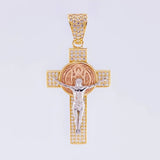 Pendant Cross Christ Saint Benedict 6.3g / 1 3/4 in Three Golds 18K