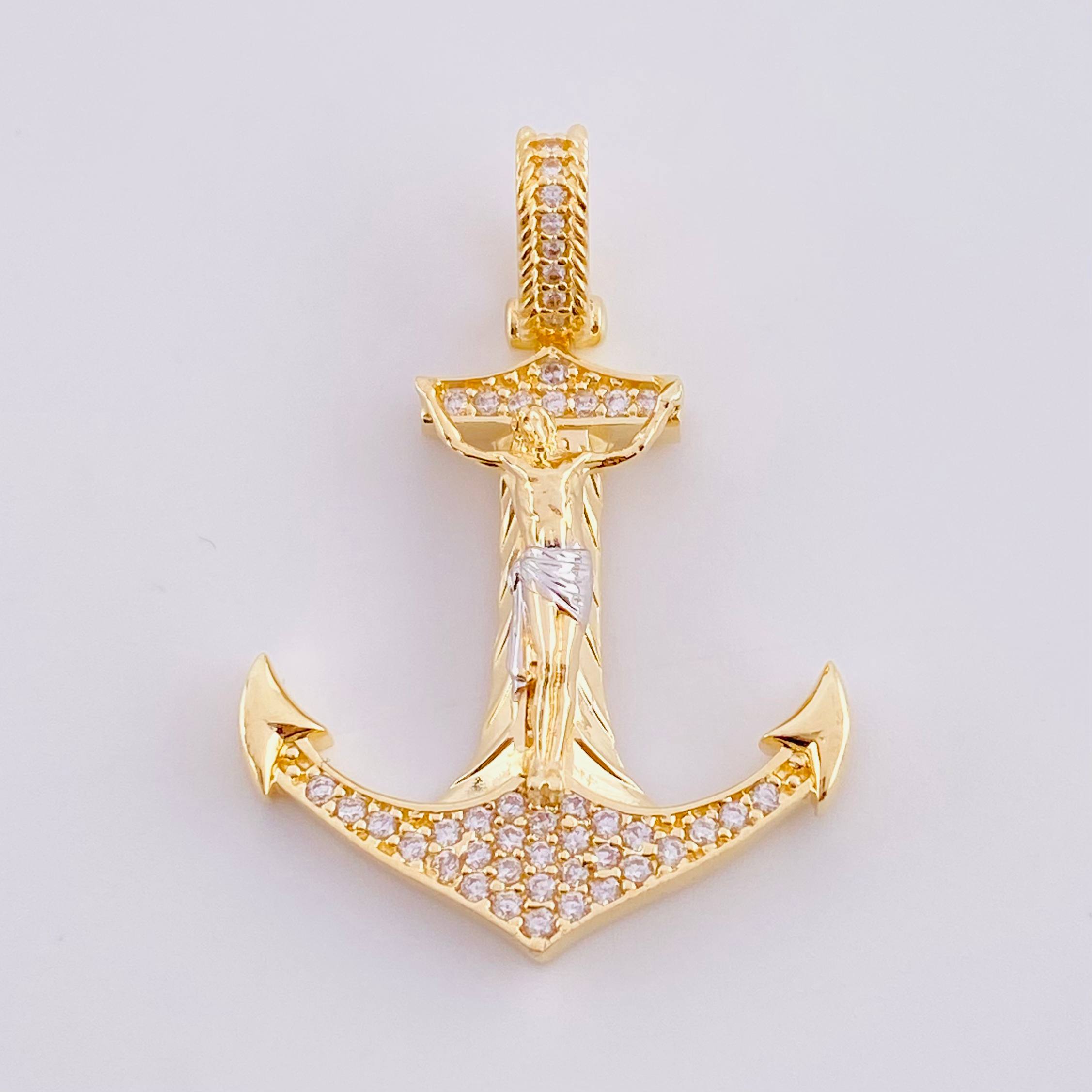 Dije Ancla cristo 5.15g / 1 1/2 in Dos Oros Amarillo Blanco 18K