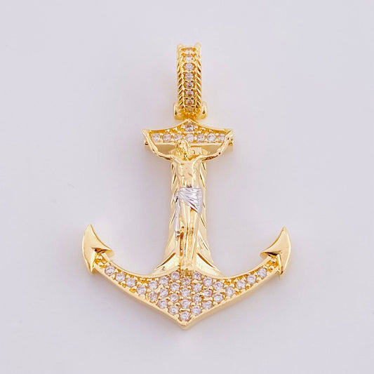 Pendant Anchor Christ 5.15g / 1 1/2 in Two-Tone Yellow White 18K Gold