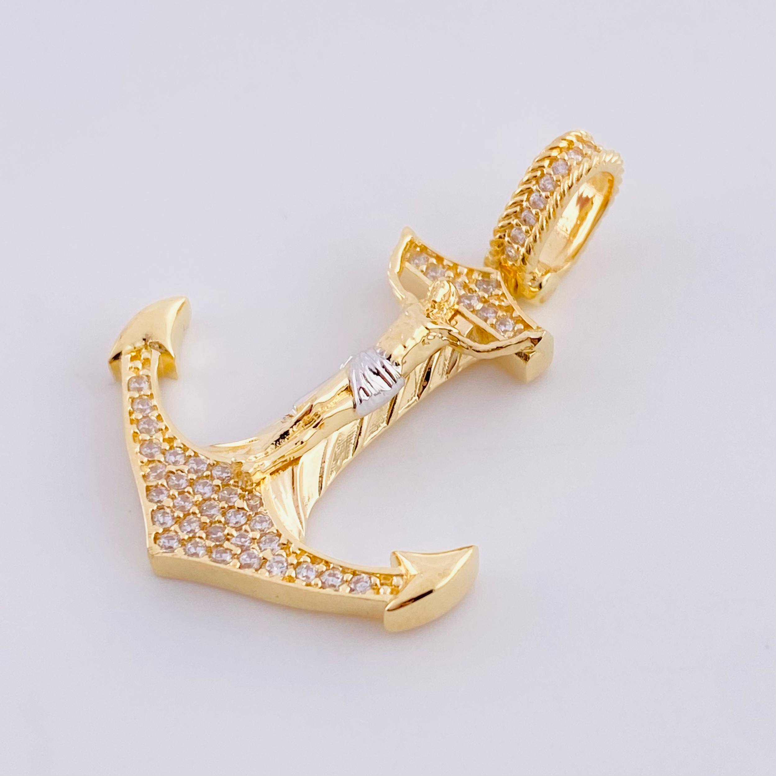 Dije Ancla cristo 5.15g / 1 1/2 in Dos Oros Amarillo Blanco 18K