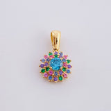 Multicolor Dense Flower Pendant 1.75g / 3/4 in 18K Yellow Gold