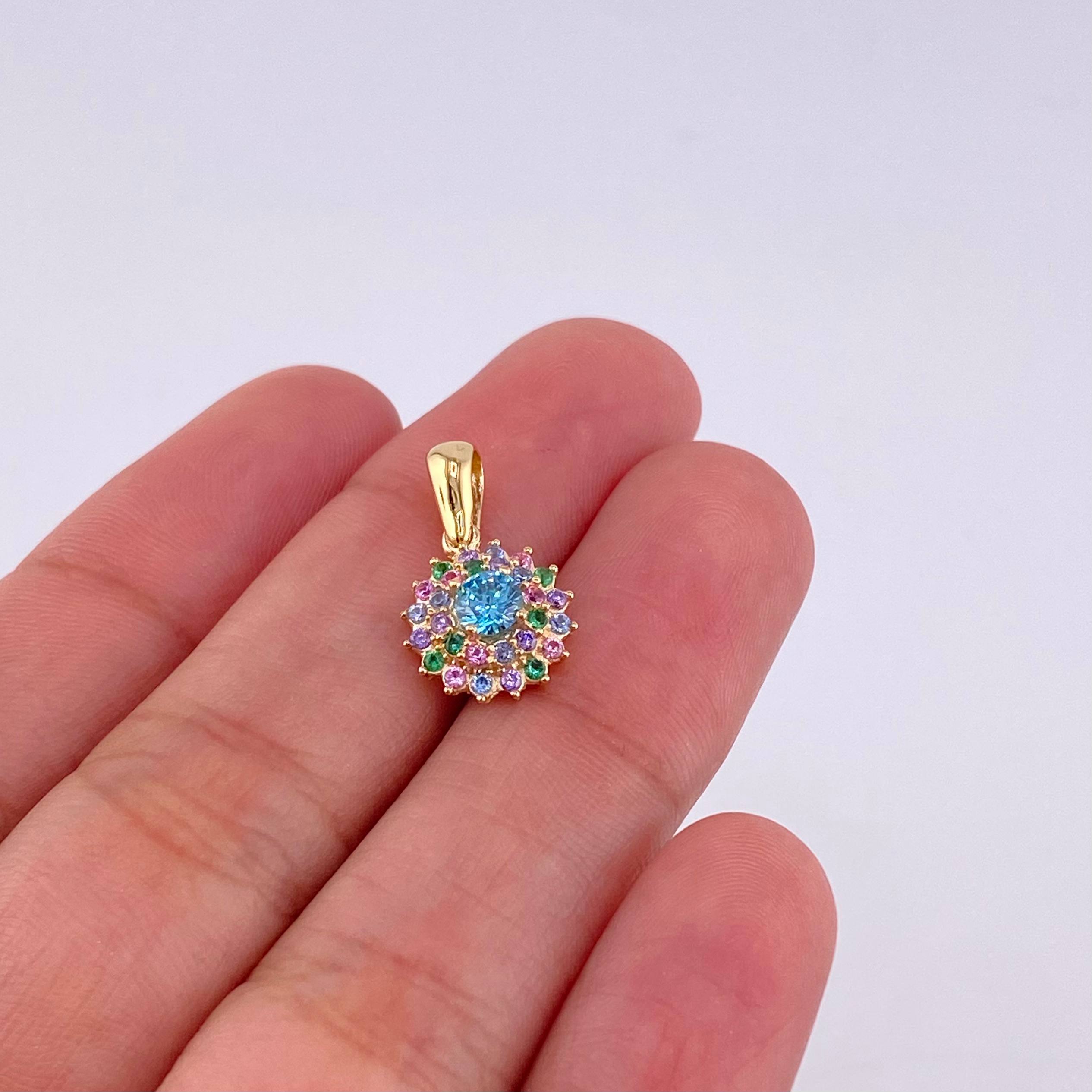 Multicolor Dense Flower Pendant 1.75g / 3/4 in 18K Yellow Gold
