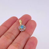 Multicolor Dense Flower Pendant 1.75g / 3/4 in 18K Yellow Gold