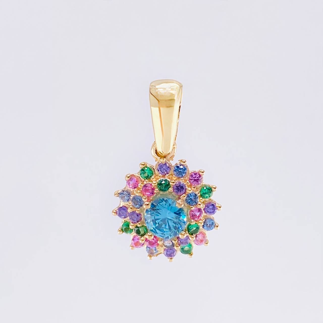 Multicolor Dense Flower Pendant 1.75g / 3/4 in 18K Yellow Gold