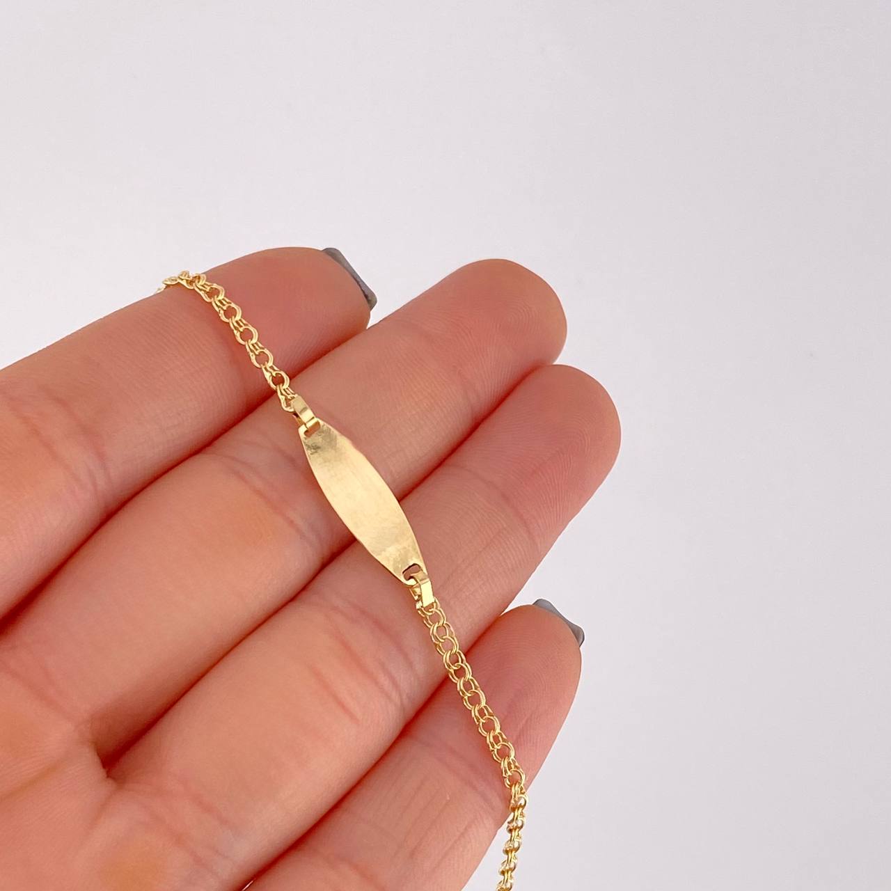 Pulso Bebé Aro Seguido Doble Placa Ovalada 1.3g / 6 in / 2.2mm Oro Amarillo 18K