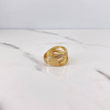 Crossed Lines Ring 4.4gr / T7 1/4 / White Zircons 18K Yellow Gold $