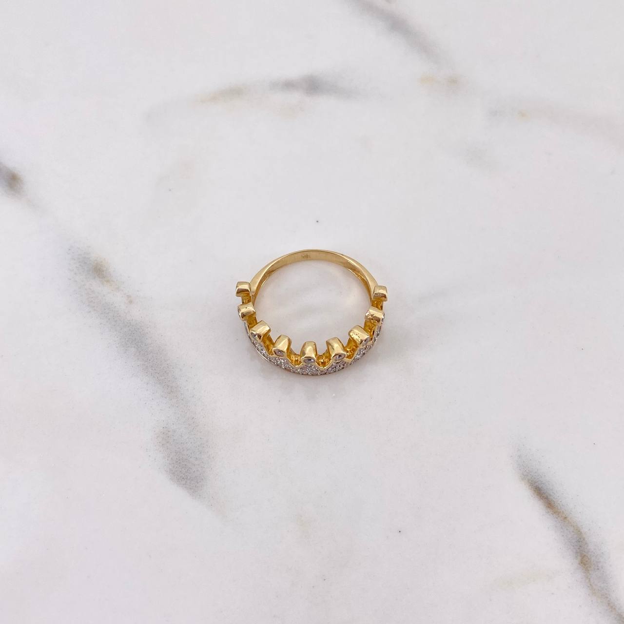 Crown Ring 3.35gr / T5 3/4 / White Zircons Two-tone Yellow and White Gold 18K $