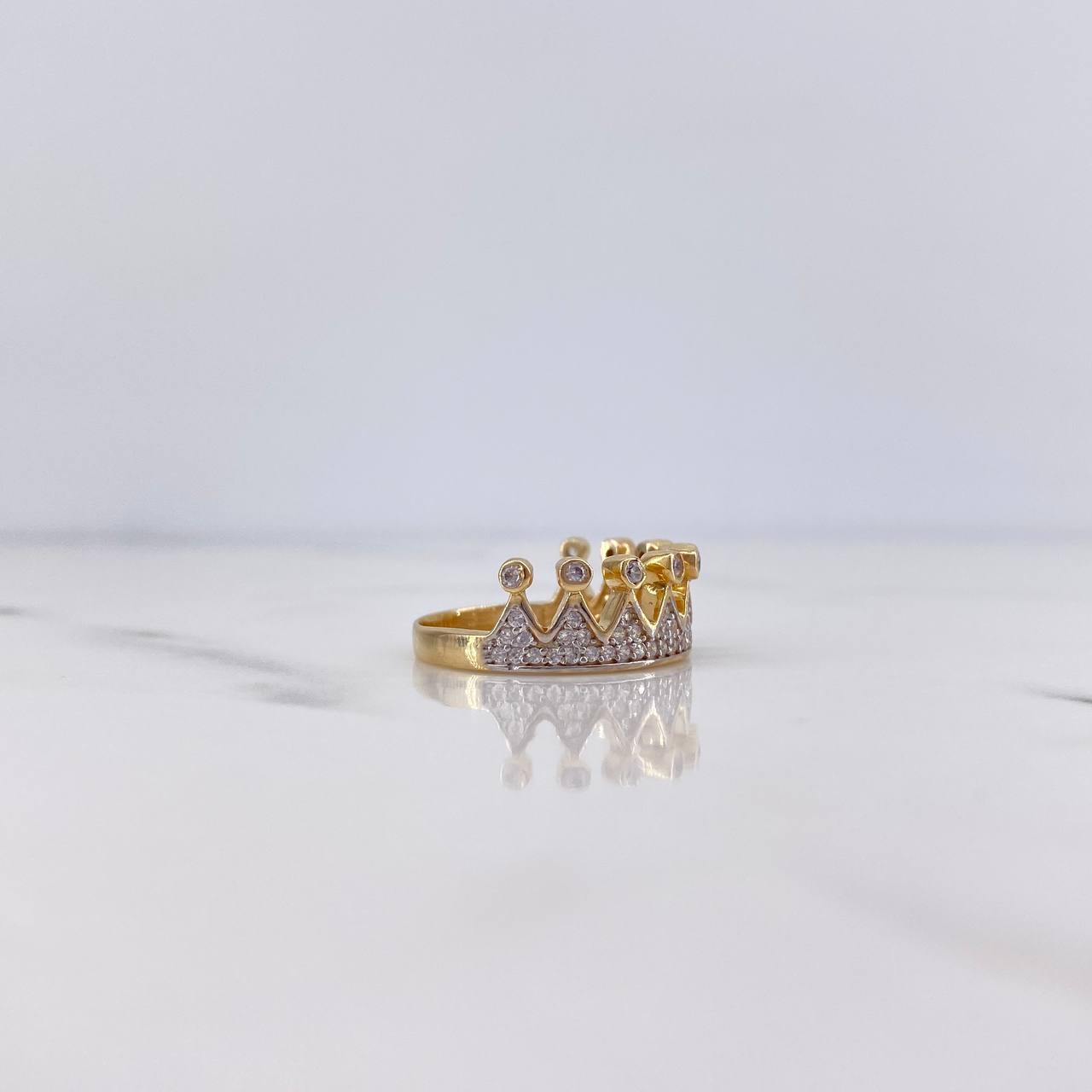 Crown Ring 3.35gr / T5 3/4 / White Zircons Two-tone Yellow and White Gold 18K $