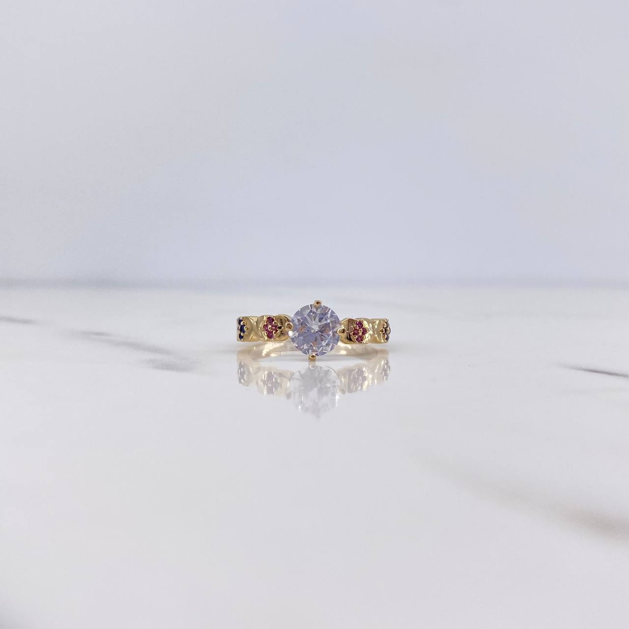 Ring Solitaire X 2.6gr / Size 5 3/4 / Blue Fuchsia White Zircons 18K Yellow Gold $
