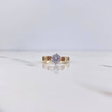 Ring Solitaire X 2.6gr / Size 5 3/4 / Blue Fuchsia White Zircons 18K Yellow Gold $