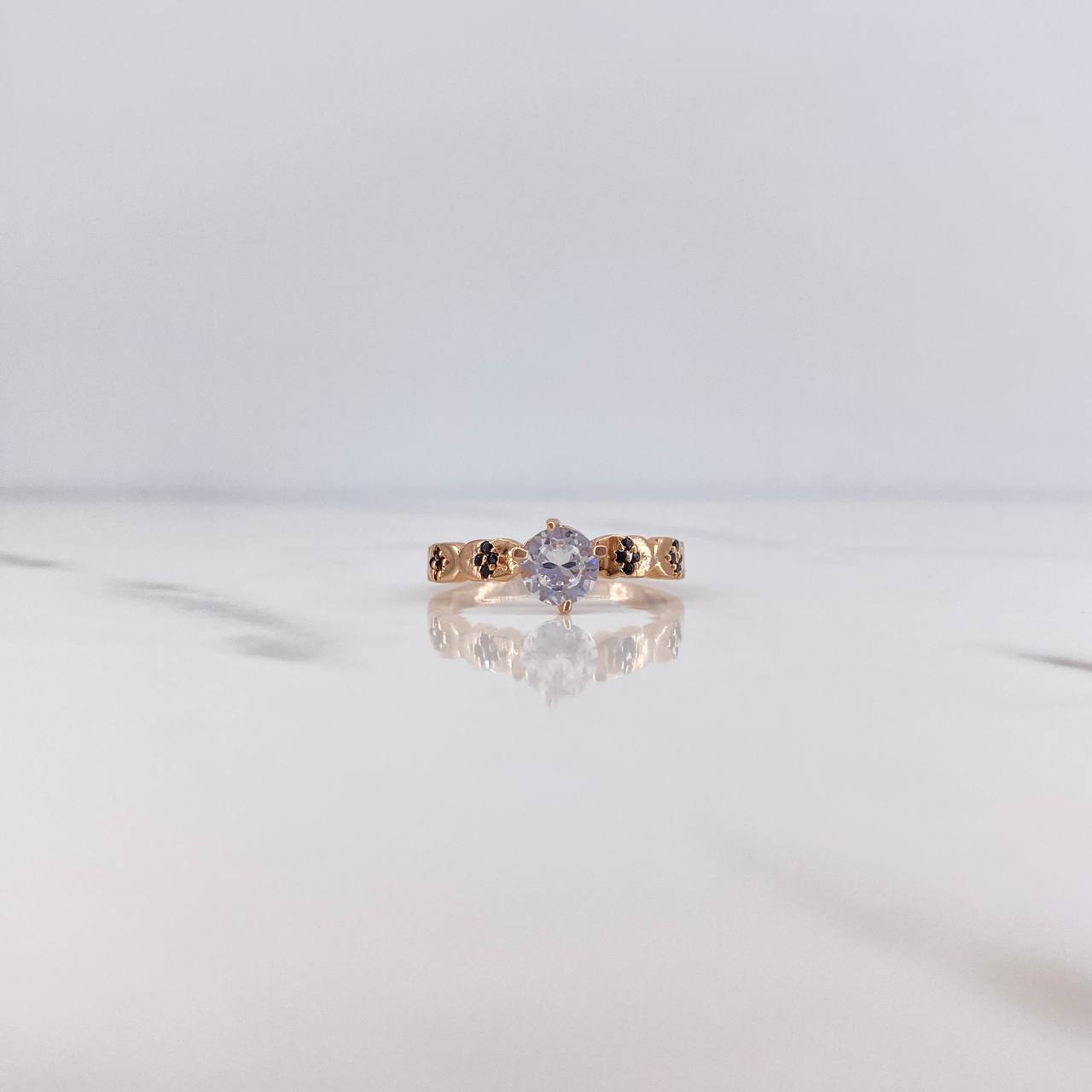 Ring Solitaire X 2.55gr / Size 6 3/4 / Black Zircons White Rose Gold 18K $