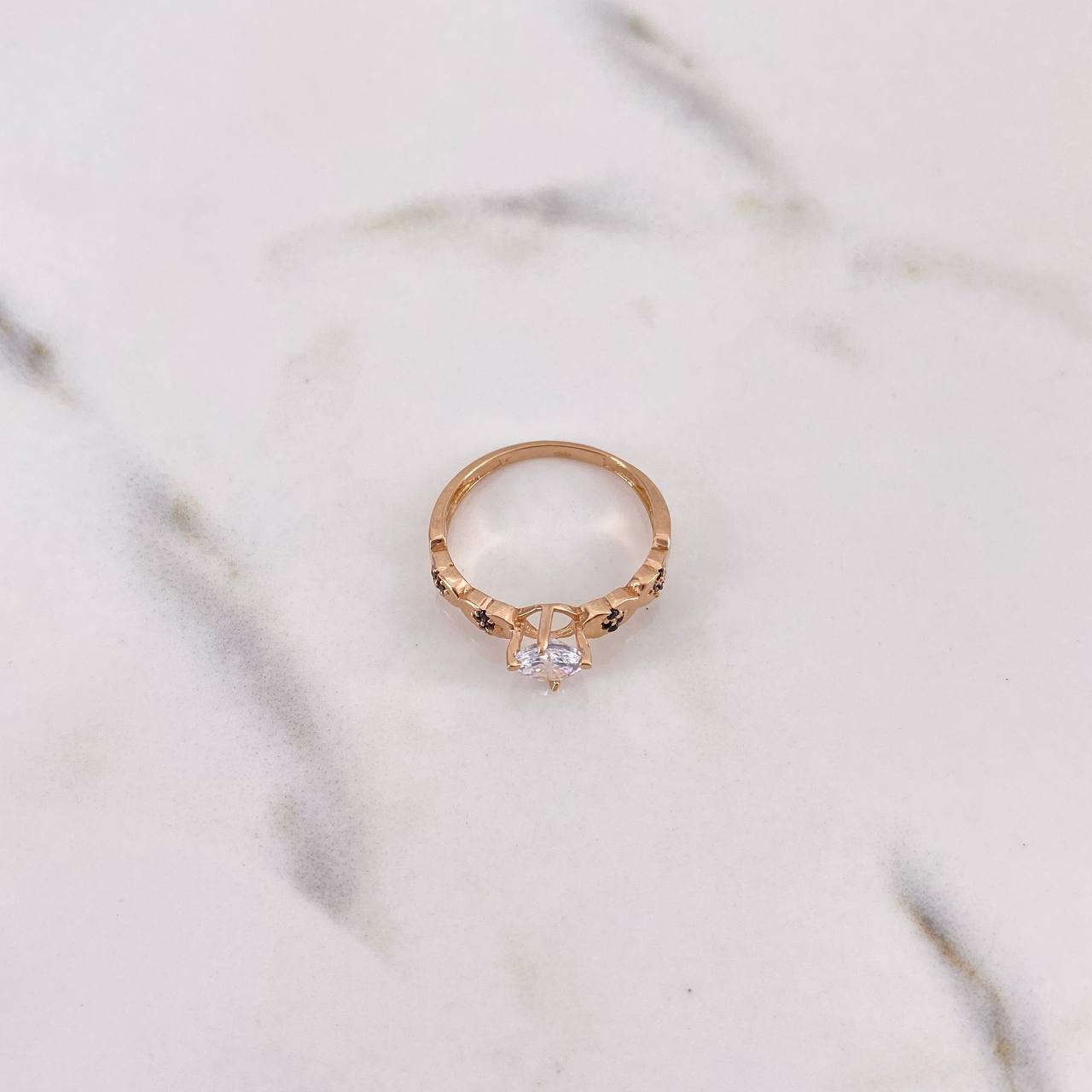 Ring Solitaire X 2.55gr / Size 6 3/4 / Black Zircons White Rose Gold 18K $