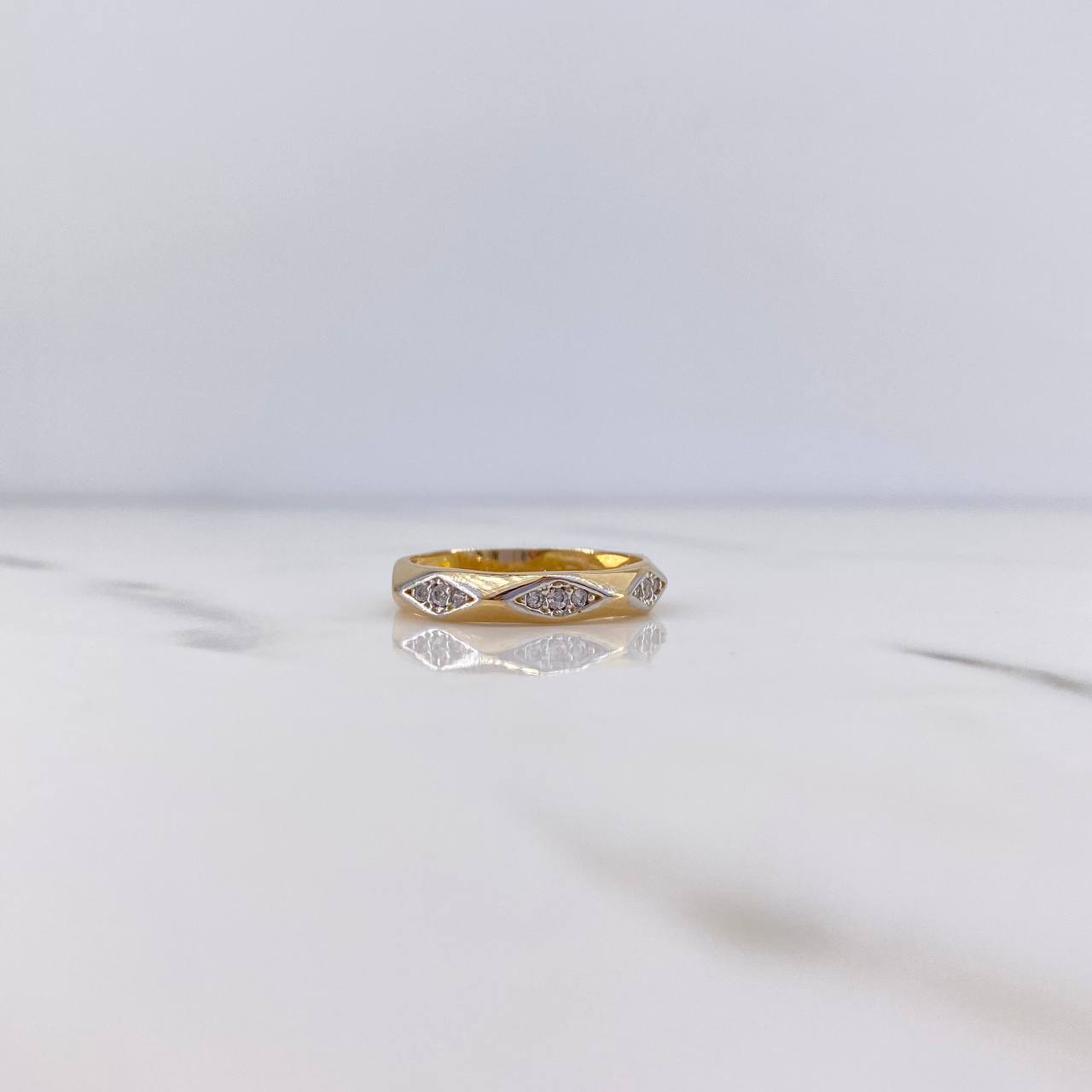 Ring Band Rhombus 2.65gr / Size 6 3/4 / White Zircons 18K Yellow Gold $