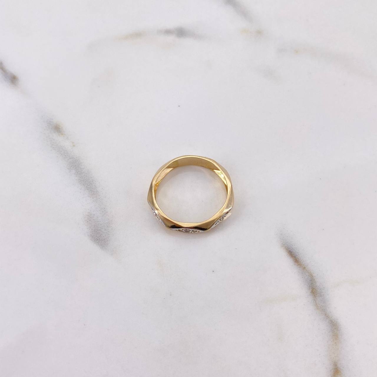 Ring Band Rhombus 2.65gr / Size 6 3/4 / White Zircons 18K Yellow Gold $