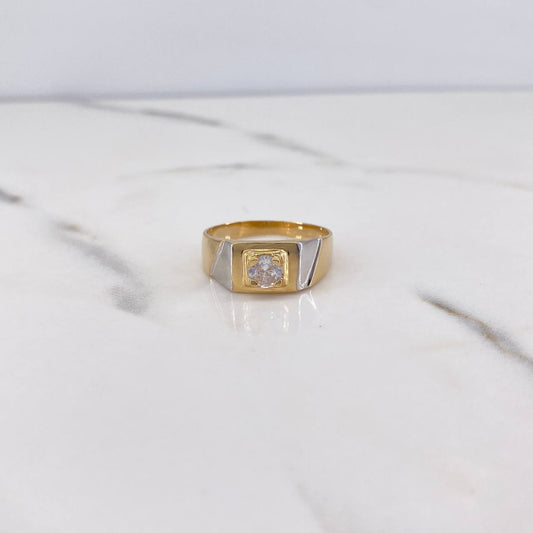 Square Ring 4.6gr / T9 3/4 / White Zircon Two-tone Yellow and White Gold 18K $