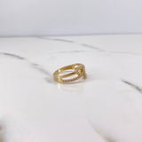 Heart Ring Lines 3.05gr / Size 7 / White Zircons Two-tone Yellow and White Gold 18K $