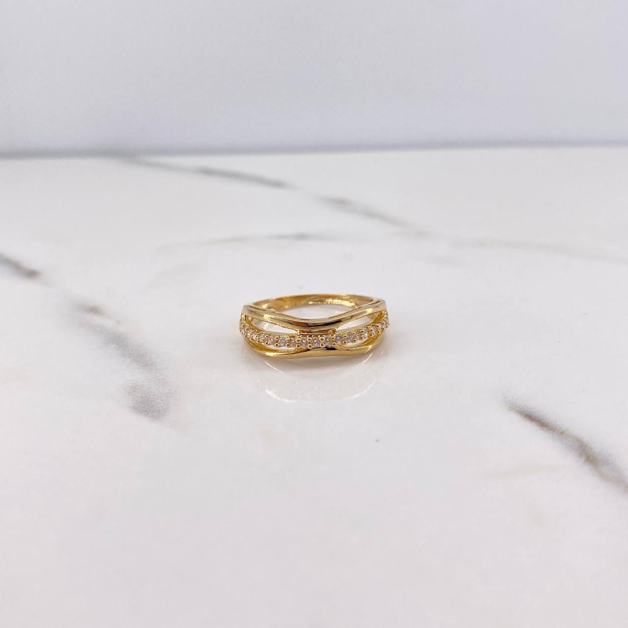 Central Line Ring 2.85gr / T6 3/4 / White Zircons 18K Yellow Gold $