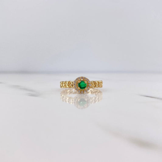 Cuban Halo Ring 2.65gr / Size 6 3/4 / White and Green Zircons 18K Yellow Gold $