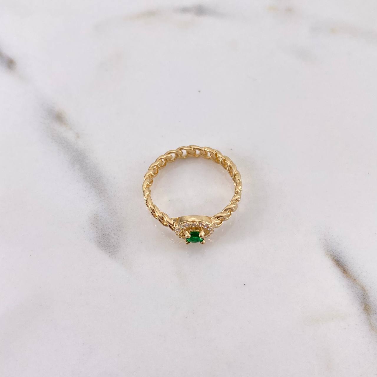 Cuban Halo Ring 2.65gr / Size 6 3/4 / White and Green Zircons 18K Yellow Gold $
