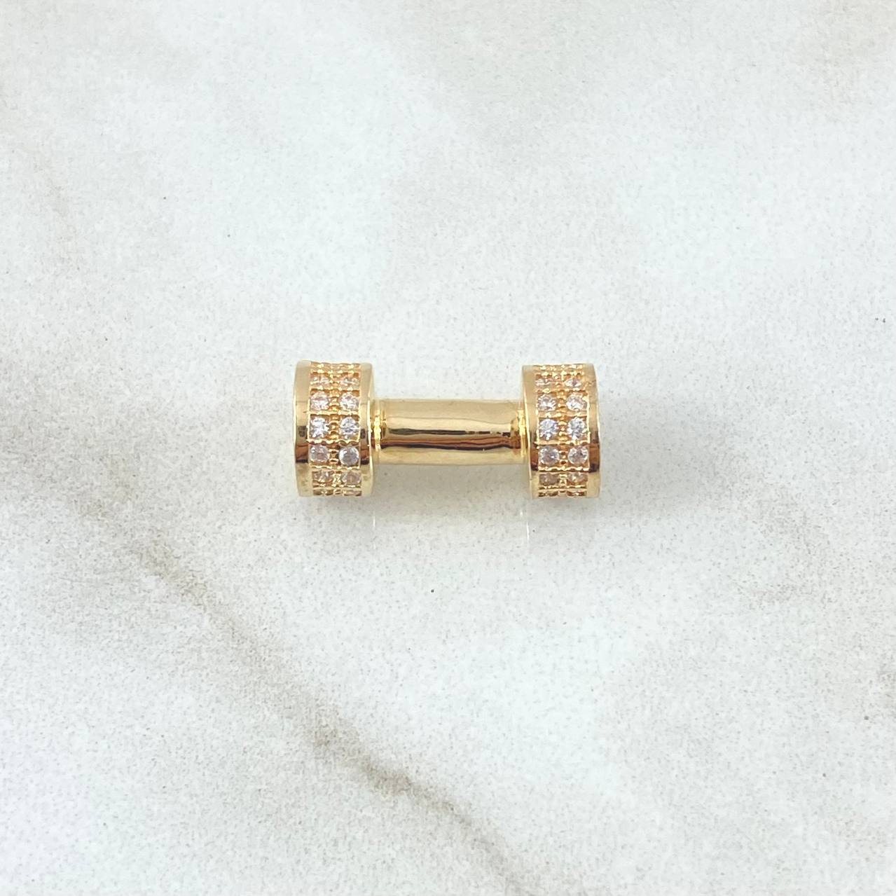 Charm Dumbbell 2.4gr / 1.5cm / White Zircons 18K Yellow Gold ©