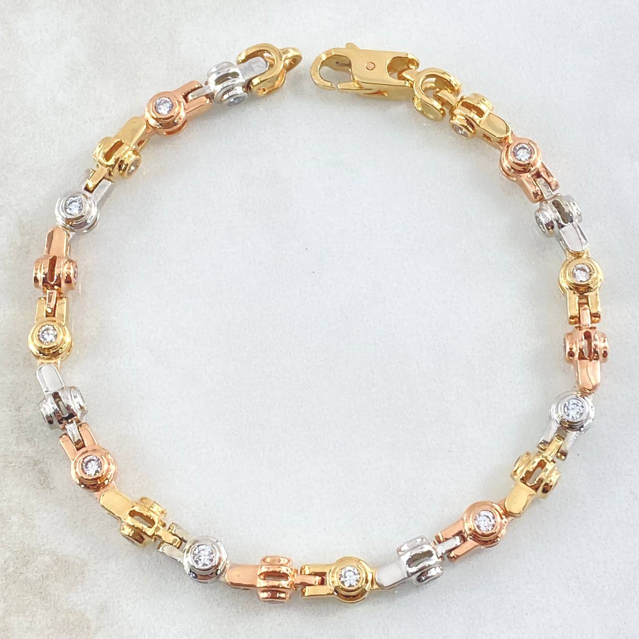 Bracelet Rustic Marine Buoys 31.7gr / 20cm / 5.5mm White Zircons Three 18K Golds