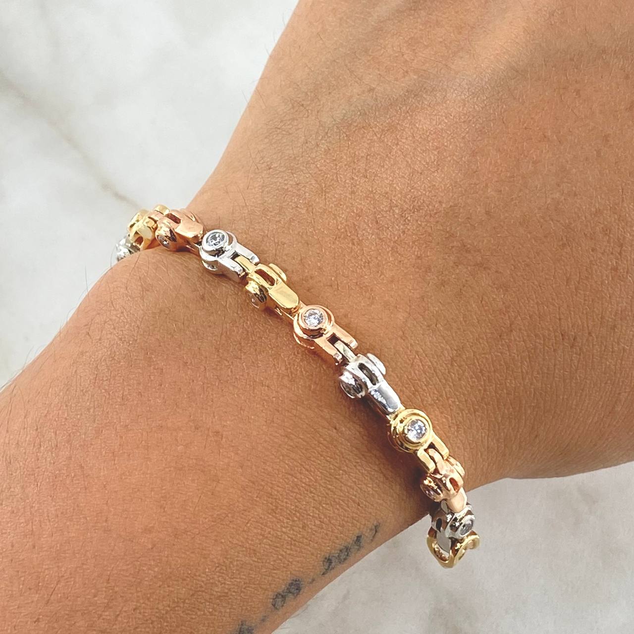 Bracelet Rustic Marine Buoys 31.7gr / 20cm / 5.5mm White Zircons Three 18K Golds