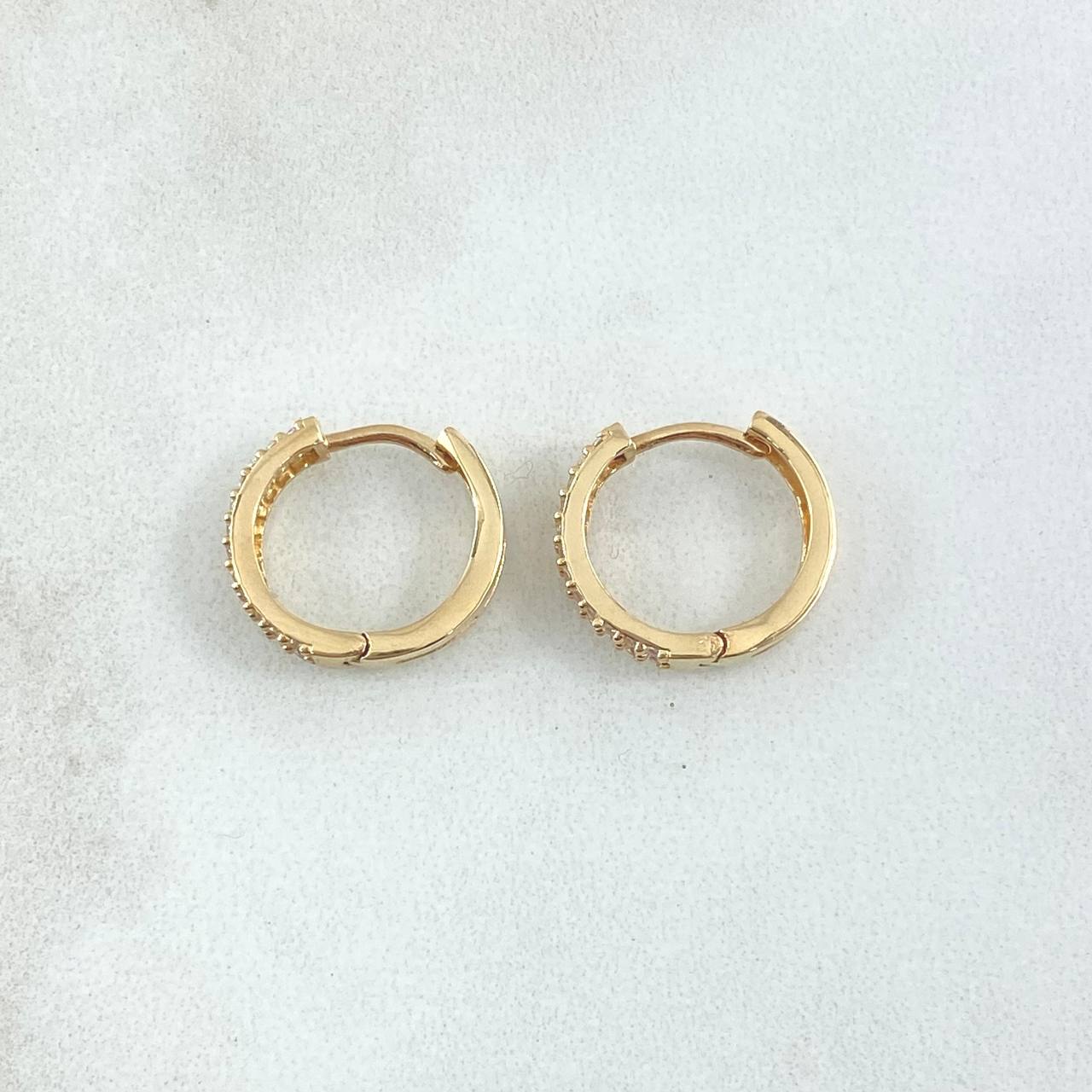 Candongas Doble Carril 2.65gr / 1.2cm / Circones Blancos Oro Amarillo 18K *