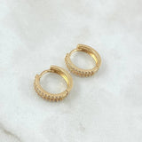 Candongas Doble Carril 2.65gr / 1.2cm / Circones Blancos Oro Amarillo 18K *