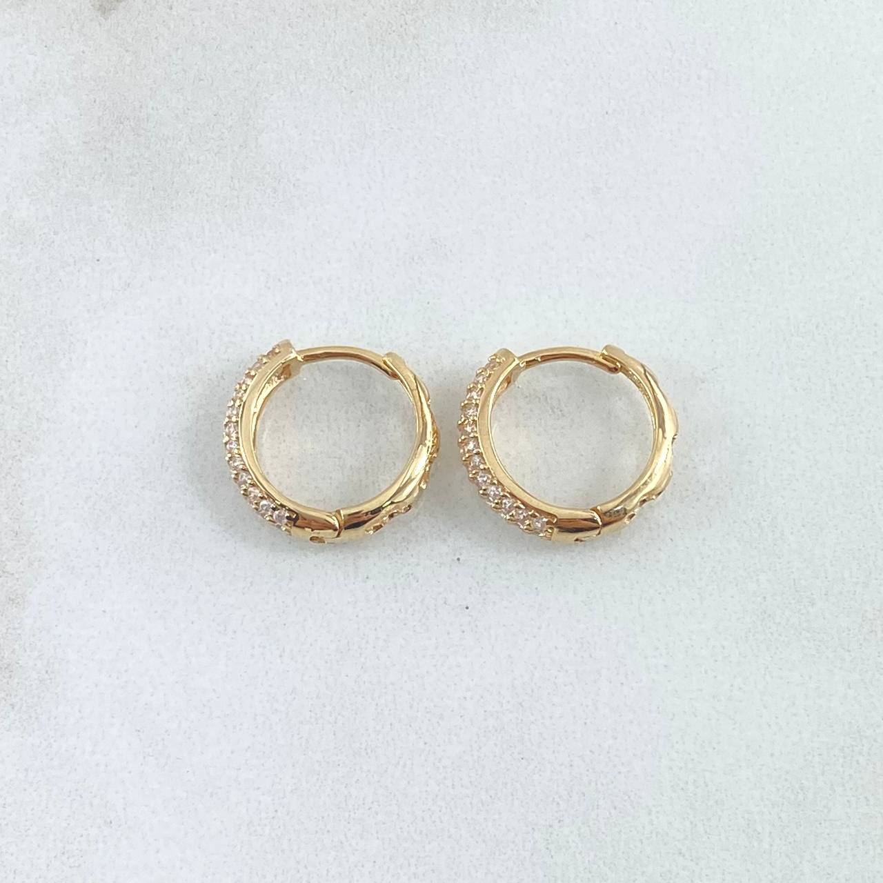 Hoop Earrings Hollow Flowers 2.65gr / 1.3cm / White Zircons 18K Yellow Gold