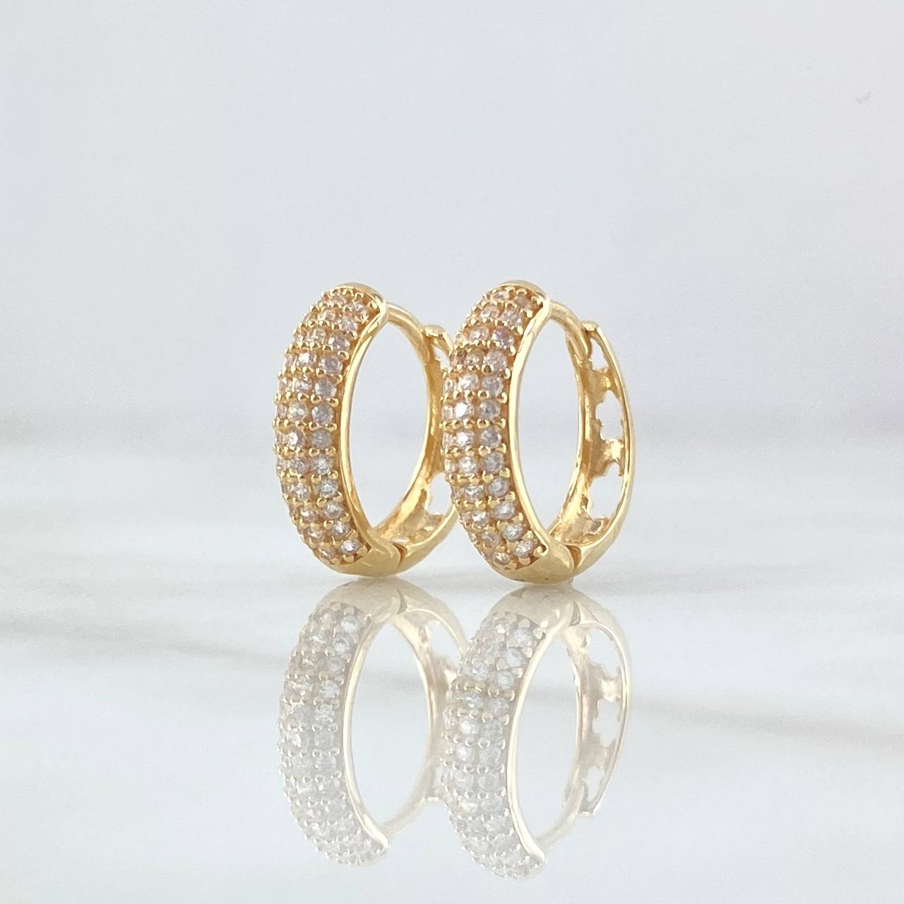 Hoop Earrings Hollow Flowers 2.65gr / 1.3cm / White Zircons 18K Yellow Gold