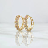 Hoop Earrings Hollow Flowers 2.65gr / 1.3cm / White Zircons 18K Yellow Gold