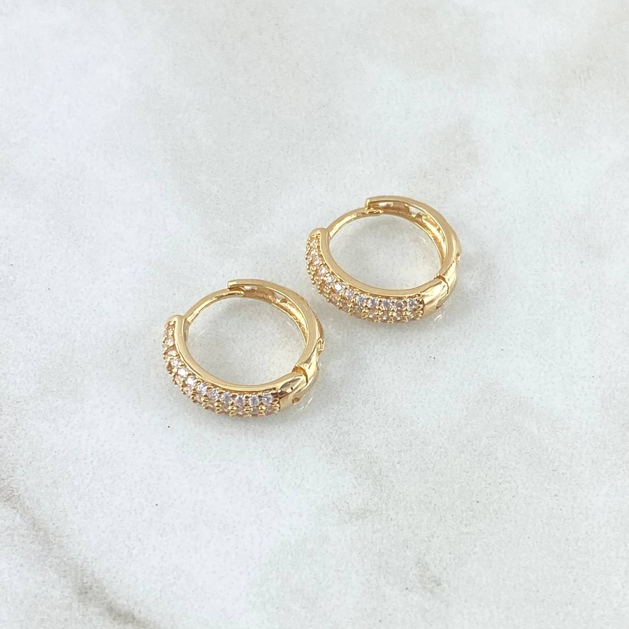 Hoop Earrings Hollow Flowers 2.65gr / 1.3cm / White Zircons 18K Yellow Gold