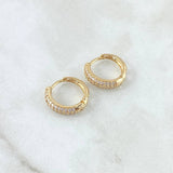 Hoop Earrings Hollow Flowers 2.65gr / 1.3cm / White Zircons 18K Yellow Gold