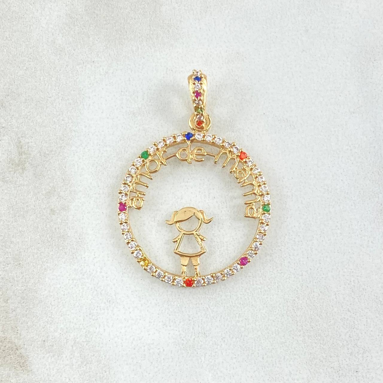 Pendant Mom's Love Hoop 2.15gr / 3.4cm / Multicolor Zirconia Silhouette 18K Yellow Gold ©