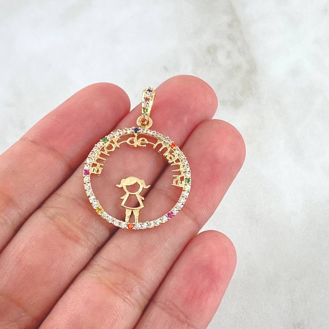 Pendant Mom's Love Hoop 2.15gr / 3.4cm / Multicolor Zirconia Silhouette 18K Yellow Gold ©