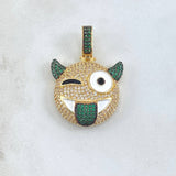 Pendant Emoji Devil Tongue Out 7.95gr / 3.3cm / White Green Zircons 18K Yellow Gold ©