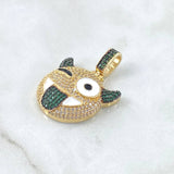 Pendant Emoji Devil Tongue Out 7.95gr / 3.3cm / White Green Zircons 18K Yellow Gold ©