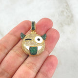 Pendant Emoji Devil Tongue Out 7.95gr / 3.3cm / White Green Zircons 18K Yellow Gold ©