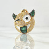 Pendant Emoji Devil Tongue Out 7.95gr / 3.3cm / White Green Zircons 18K Yellow Gold ©