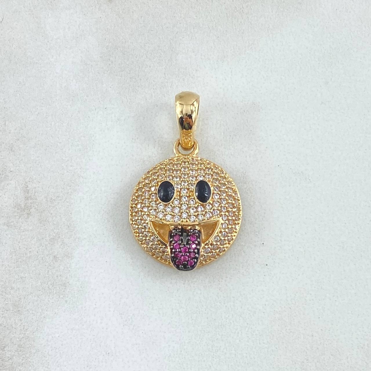 Pendant Tongue Out Emoji 4.1gr / 2.6cm / White Fuchsia Zircons 18K Yellow Gold ©