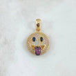 Pendant Tongue Out Emoji 4.1gr / 2.6cm / White Fuchsia Zircons 18K Yellow Gold ©