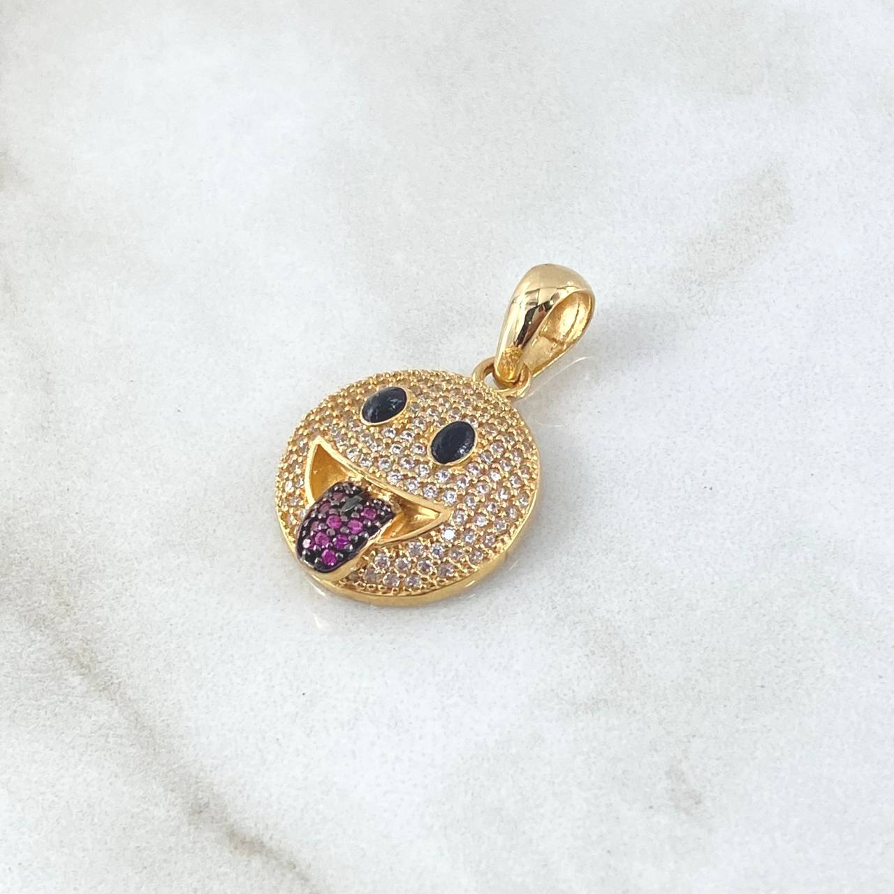 Pendant Emoji Tongue Out 4.05gr / 2.6cm / White Fuchsia Zircons 18K Yellow Gold