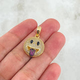 Pendant Emoji Tongue Out 4.05gr / 2.6cm / White Fuchsia Zircons 18K Yellow Gold