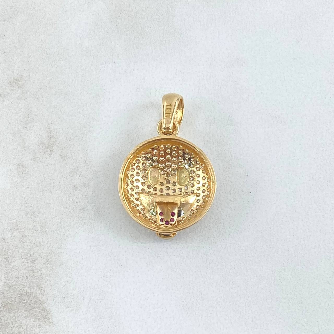 Pendant Emoji Tongue Out 4.05gr / 2.6cm / White Fuchsia Zircons 18K Yellow Gold