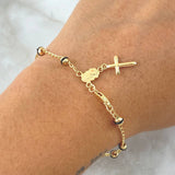 Bracelet Rustic Denarius Virgin Guadalupe 3.05gr / 19cm / 4mm Black Rubbers - Cross Polished 18K Yellow Gold